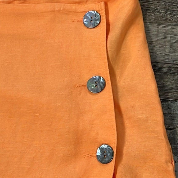H&M Linen Viscose Orange Faux Wrap Long Column Skirt Shell Button Bright Sz 14 - Picture 4 of 12